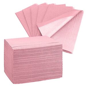 disposable dental bibs 13"x18" (125 pack) - 3 ply waterproof tattoo bib sheet for patients - dentist or medical tray cover and nail table cover supplies, pink, one size