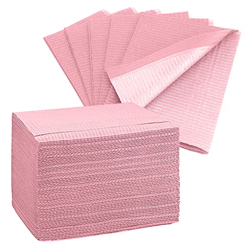 Disposable Dental Bibs 13"x18" (125 Pack) - 3 Ply Waterproof Tattoo Bib Sheet for Patients - Dentist or Medical Tray Cover and Nail Table Cover Supplies, Pink, One Size