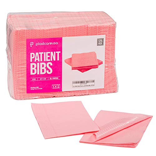 Disposable Dental Bibs 13"x18" (125 Pack) - 3 Ply Waterproof Tattoo Bib Sheet for Patients - Dentist or Medical Tray Cover and Nail Table Cover Supplies, Pink, One Size