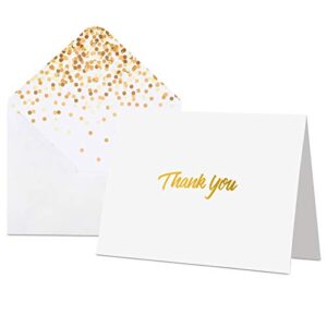 100 thank you cards with envelopes - thank you notes, white & gold foil - blank cards with envelopes - for business, wedding, graduation, baby/bridal shower, funeral, professional thank you cards bulk