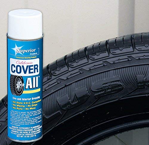 Superior Products California Cover All Automotive Tire Shine Aerosol Spray Can & Professional Grade -Tire Dressing - High Gloss - Water Repellent & Made in America (14 oz)