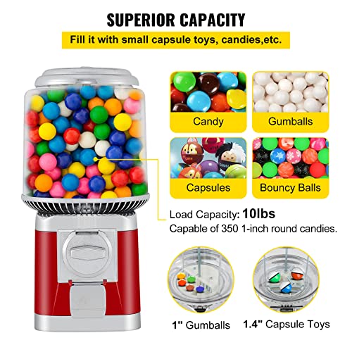 Mophorn Gumball Machine, 1-inch Candy Vending Machine, Commercial Gumball Vending Machine with Adjustable Candy Outlet Size, Metal Gumball Dispenser Machine for Home, Gaming Stores