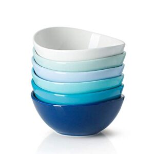 sweese 10 oz porcelain bowls set of 6 - for ice cream dessert, small side dishes, soup, cereal - microwave, dishwasher and oven safe - cool assorted colors - 101.003