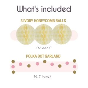 EpiqueOne 22-Piece Tissue Paper Pom Poms and Paper Lantern Party Kit - Add a Splash of Pink, Gold, & Ivory to Your Celebrations! Perfect for Birthdays, Bridal Showers, Baby Showers, Weddings & More