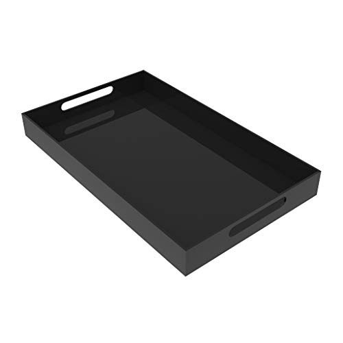 Vale Arbor Black Acrylic Serving Tray for Vanity, Bathroom, Ottoman, Organizer and Decor with Handles (Rectangle, Large)