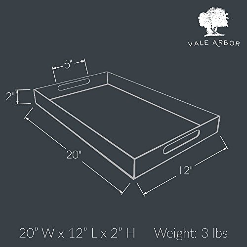 Vale Arbor Black Acrylic Serving Tray for Vanity, Bathroom, Ottoman, Organizer and Decor with Handles (Rectangle, Large)