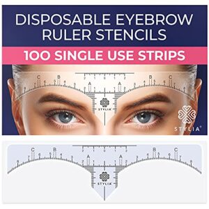 disposable eyebrow ruler stencils - transparent mapping stickers for microblading, henna, brow extensions, permanent makeup - peel & stick measuring shaper tool for all face shapes - 100-pack