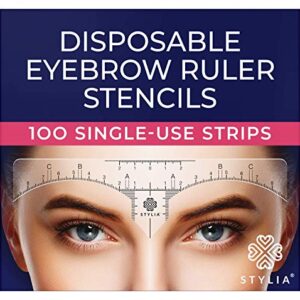 Disposable Eyebrow Ruler Stencils - Transparent Mapping Stickers for Microblading, Henna, Brow Extensions, Permanent Makeup - Peel & Stick Measuring Shaper Tool for All Face Shapes - 100-Pack