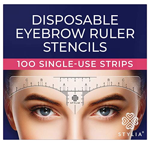 Disposable Eyebrow Ruler Stencils - Transparent Mapping Stickers for Microblading, Henna, Brow Extensions, Permanent Makeup - Peel & Stick Measuring Shaper Tool for All Face Shapes - 100-Pack