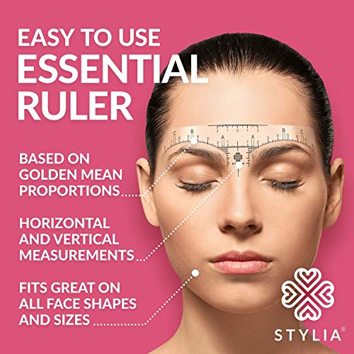 Disposable Eyebrow Ruler Stencils - Transparent Mapping Stickers for Microblading, Henna, Brow Extensions, Permanent Makeup - Peel & Stick Measuring Shaper Tool for All Face Shapes - 100-Pack