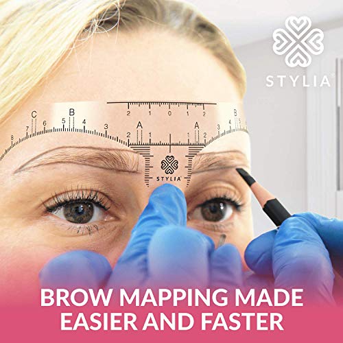 Disposable Eyebrow Ruler Stencils - Transparent Mapping Stickers for Microblading, Henna, Brow Extensions, Permanent Makeup - Peel & Stick Measuring Shaper Tool for All Face Shapes - 100-Pack