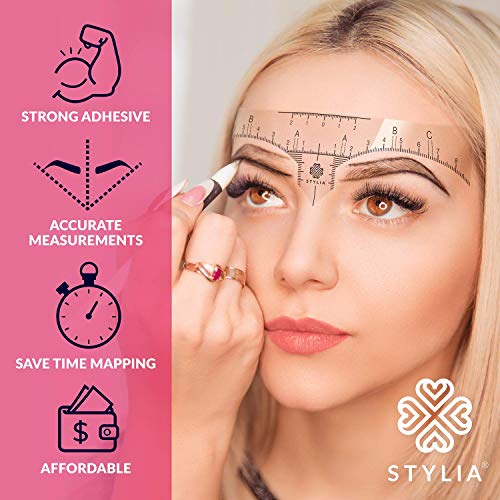 Disposable Eyebrow Ruler Stencils - Transparent Mapping Stickers for Microblading, Henna, Brow Extensions, Permanent Makeup - Peel & Stick Measuring Shaper Tool for All Face Shapes - 100-Pack