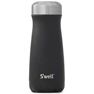 s'well stainless steel traveler - 16 fl oz - onyx - triple-layered vacuum-insulated travel mug keeps coffee, tea and drinks cold for 24 hours and hot for 12 - bpa-free water bottle