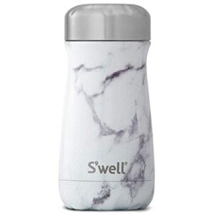 s'well stainless steel traveler-triple-layered vacuum-insulated containers keeps drinks cold for 21 hours and hot for 9-with no condensation-bpa free water bottle, 1 count (pack of 1), white marble
