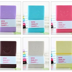 CRIVERS 5pc Portable mini smiley diary paper notebook, memo, leather case, 100 Sheets (Random Color)