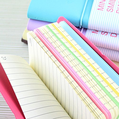 CRIVERS 5pc Portable mini smiley diary paper notebook, memo, leather case, 100 Sheets (Random Color)