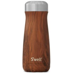 s'well stainless steel traveler-16 fl oz triple-layered vacuum-insulated travel mug keeps coffee, tea and drinks cold for 24 hours and hot for 12-bpa-free water bottle, 1 count (pack of 1), teakwood