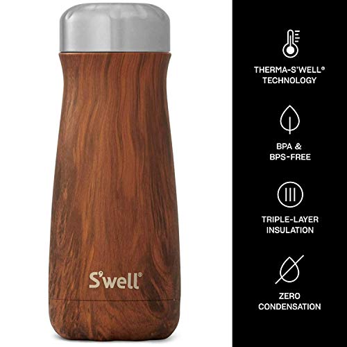 S'well Stainless Steel Traveler-20 Fl Oz Triple-Layered Vacuum-Insulated Travel Mug Keeps Coffee, Tea and Drinks Cold for 36 Hours and Hot for 15-BPA-Free Water Bottle, 1 Count (Pack of 1), Teakwood