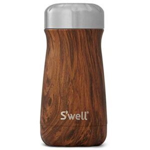 s'well stainless steel traveler-12 fl oz triple-layered vacuum-insulated travel mug keeps coffee, tea and drinks cold for 20 hours and hot for 9-bpa-free water bottle, 12 oz, teakwood