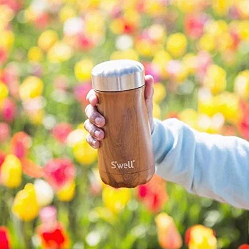 S'well Stainless Steel Traveler-12 Fl Oz Triple-Layered Vacuum-Insulated Travel Mug Keeps Coffee, Tea and Drinks Cold for 20 Hours and Hot for 9-BPA-Free Water Bottle, 12 oz, Teakwood