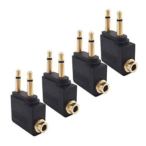 Valefod 4-Pack Airline Airplane Flight Adapters for Headphones, Golden Plated 3.5mm Jack