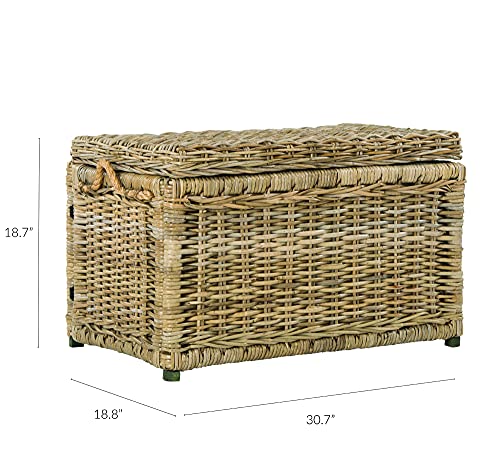 happimess HPM9003B Jacob 30" Wicker Storage Trunk, Collapsible for flat storage, Rattan-Kubusoft Gray, Coastal for Office, Dorm Room-LivingRoom, Bedroom, Dining Room, Natural