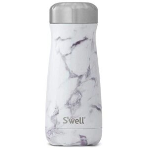 s'well stainless steel traveler - 16 fl oz - white marble - triple-layered vacuum-insulated travel mug keeps coffee, tea and drinks cold for 24 hours and hot for 12 - bpa-free water bottle