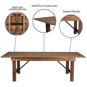 Flash Furniture HERCULES Series 8' x 40" Rectangular Antique Rustic Solid Pine Folding Farm Table