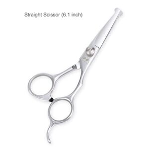 Dog Grooming Scissors Kit with Round Tip, Set of 5 Cat Dog Scissors, Stainless Steel Pet Grooming Shears, Straight, Curved, Thinning Shears, Comb for Full Body, Face, Nose, Ear & Paw