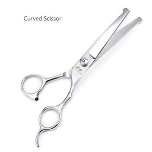 Dog Grooming Scissors Kit with Round Tip, Set of 5 Cat Dog Scissors, Stainless Steel Pet Grooming Shears, Straight, Curved, Thinning Shears, Comb for Full Body, Face, Nose, Ear & Paw