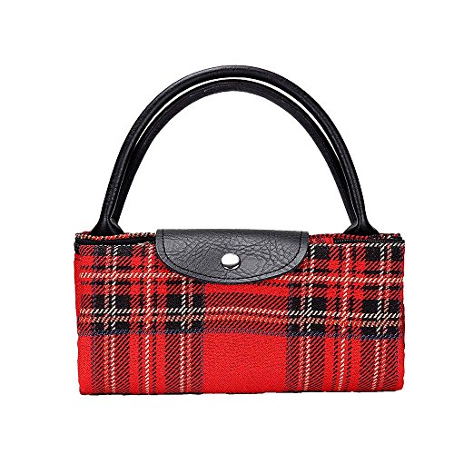 Signare Tapestry Foldable Tote Bag Reusable Shopping Bag Grocery Bag with Red Royal Stewart Tartan Design (FDAW-RSTT)