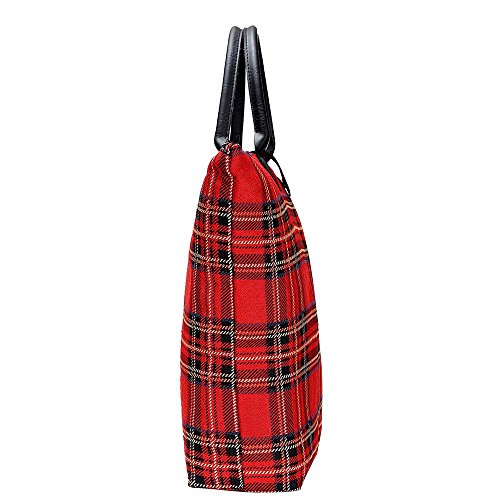 Signare Tapestry Foldable Tote Bag Reusable Shopping Bag Grocery Bag with Red Royal Stewart Tartan Design (FDAW-RSTT)