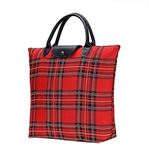 Signare Tapestry Foldable Tote Bag Reusable Shopping Bag Grocery Bag with Red Royal Stewart Tartan Design (FDAW-RSTT)