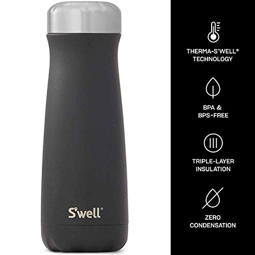 S'well Stainless Steel Traveler-20 Fl Oz-Onyx Triple-Layered Vacuum-Insulated Travel Mug Keeps Coffee, Tea and Drinks Cold for 36 Hours and Hot for 15-BPA-Free Water Bottle, 20 oz