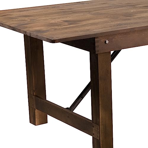 Flash Furniture Hercules Commercial Grade Farmhouse Dining Table | Solid Pine Foldable Table for 10 in Antique Rustic | Rustic Charm for Home and Events