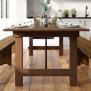 Flash Furniture Hercules Commercial Grade Farmhouse Dining Table | Solid Pine Foldable Table for 10 in Antique Rustic | Rustic Charm for Home and Events