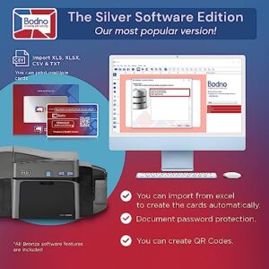 Fargo DTC1250e Dual Sided ID Card Printer & Complete Supplies Package with Silver Edition Bodno Software