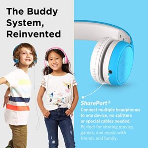 LilGadgets Connect+ Style Wired Headphones for Kids for School with SharePort® Technology, Child-Friendly Foldable On-Ear Headset with Built-in Microphone, Kids Headphones Wired, Blue
