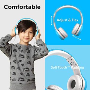 LilGadgets Connect+ Style Wired Headphones for Kids for School with SharePort® Technology, Child-Friendly Foldable On-Ear Headset with Built-in Microphone, Kids Headphones Wired, Blue