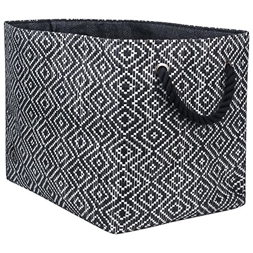 DII Woven Paper Storage Bin, Diamond Basketweave, Black/White, Medium