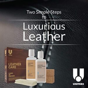 UNITERS Leather Care KIT Cleaning and Conditioning (250ml) - Leather Cleaning Kit with Leather Soft Cleaner and Leather Conditioning Cream for Furniture, Upholstery, Shoe, Bags, and Car Interior