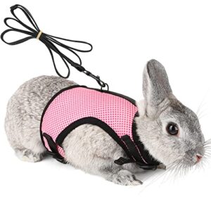 pettom bunny rabbit harness with stretchy leash cute adjustable buckle breathable mesh vest harness and leash set for kitten small pets holland lop bunnies walking (s(chest:10.8-12.9 in), pink)