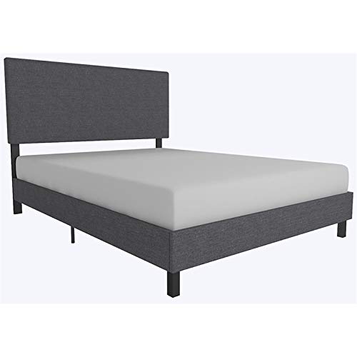 DHP Janford Upholstered Platform Bed with Modern Vertical Stitching on Rectangular Headboard, Full, Gray Linen