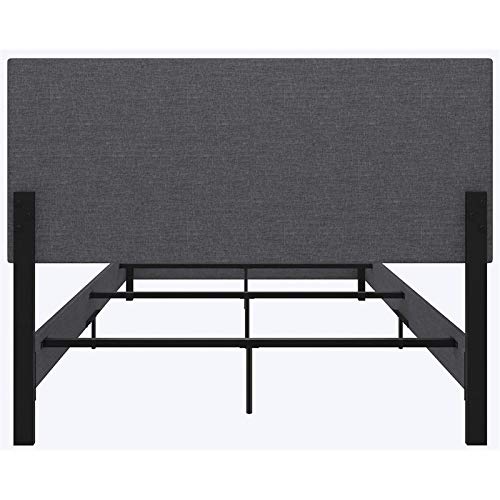 DHP Janford Upholstered Platform Bed with Modern Vertical Stitching on Rectangular Headboard, Full, Gray Linen