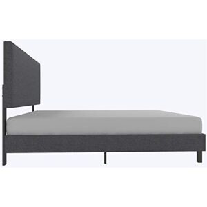 DHP Janford Upholstered Platform Bed with Modern Vertical Stitching on Rectangular Headboard, Full, Gray Linen