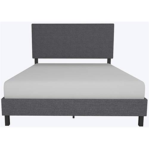 DHP Janford Upholstered Platform Bed with Modern Vertical Stitching on Rectangular Headboard, Full, Gray Linen