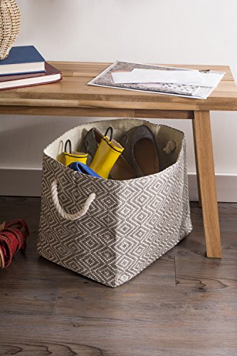 DII Woven Paper Storage Bin, Diamond Basketweave, Gray/White, Large