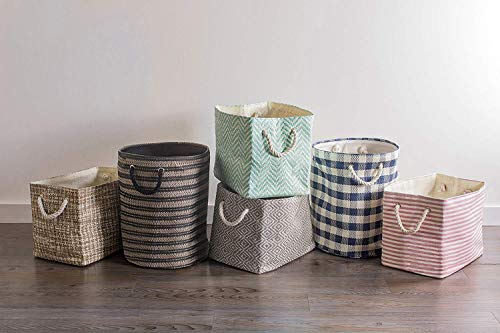 DII Woven Paper Storage Bin, Checkers, Aqua, Medium Rectangle