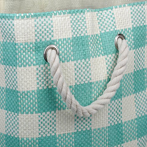 DII Woven Paper Storage Bin, Checkers, Aqua, Medium Rectangle