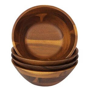 aidea wooden bowls, 7 inch acacia wood salad bowl set of 4 wooden serving bowl for salad, soup, noodle and more
